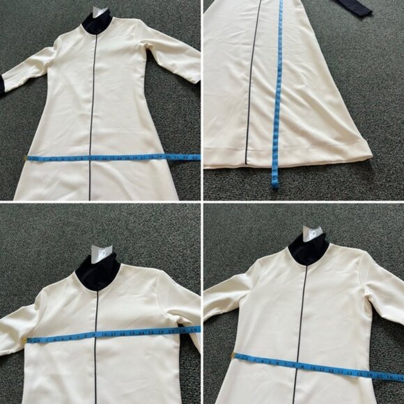 Black & White Color-block Structured Turtleneck Long-Sleeve A-line Gown Dress S - Picture 16 of 16